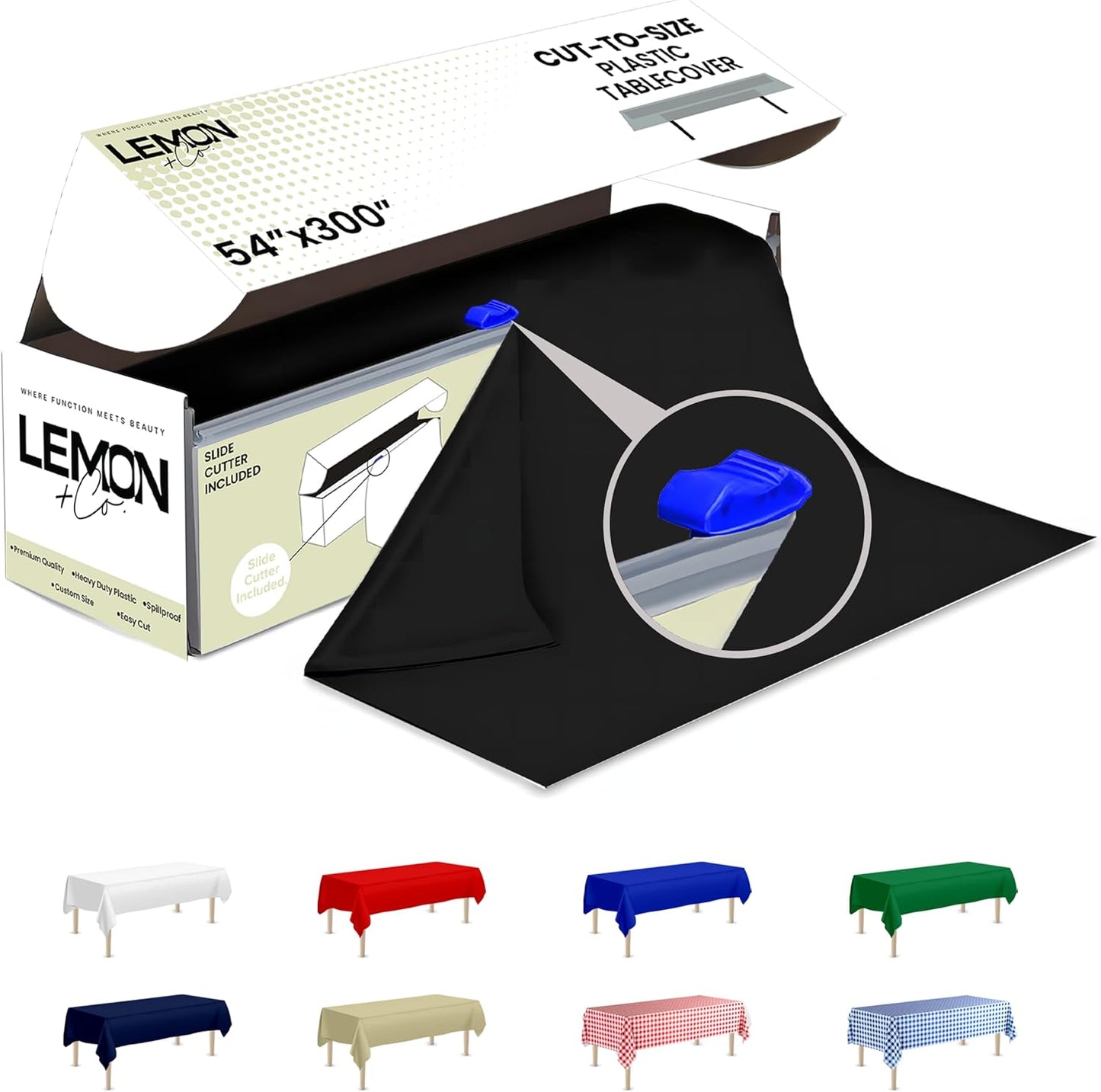 LEMON + Co. Black Premium Plastic Tablecloth Roll for Events