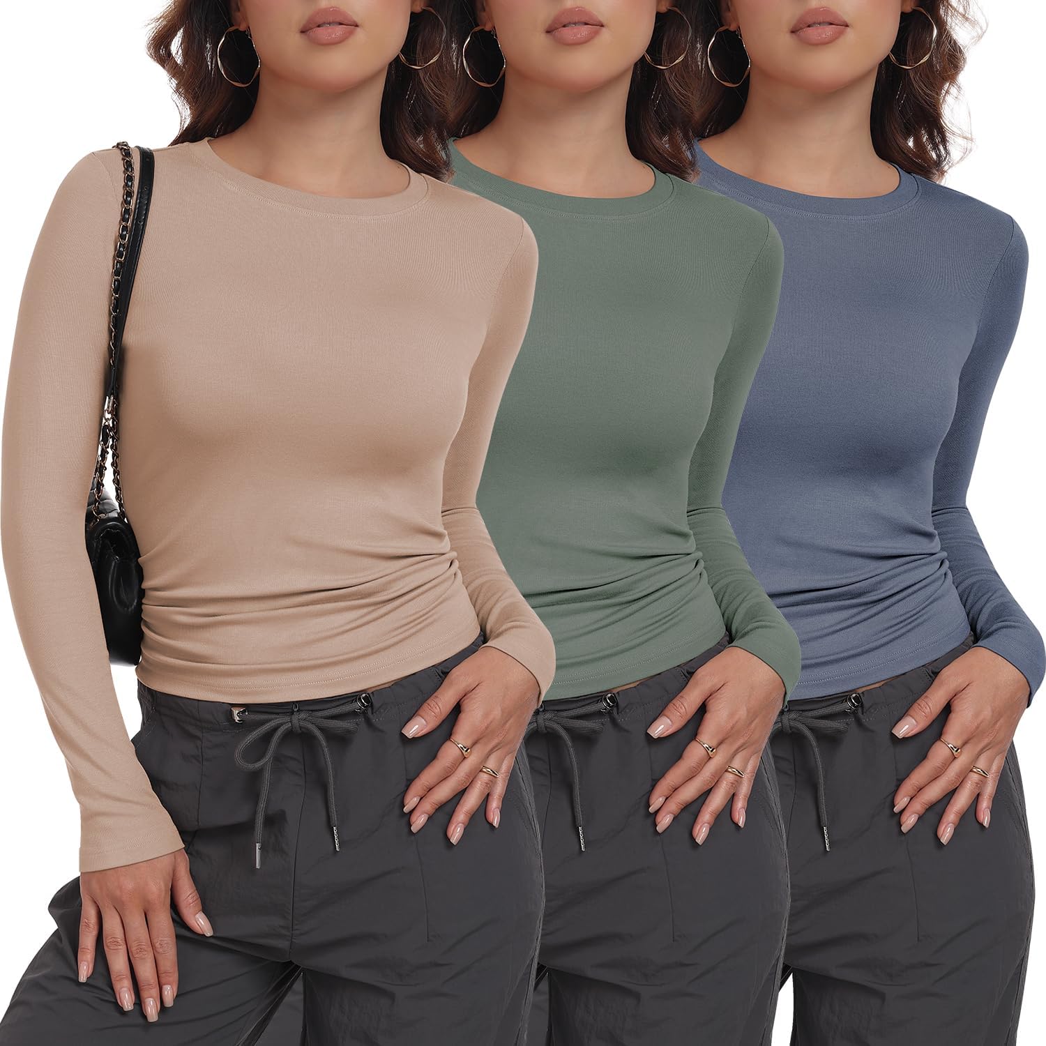 MLYENX 3 Pack Womens Long Sleeve Shirts for Stylish Outfits