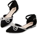 Black Pointed Toe Rhinestone Bow Flats - Lightweight Suede Comfort
