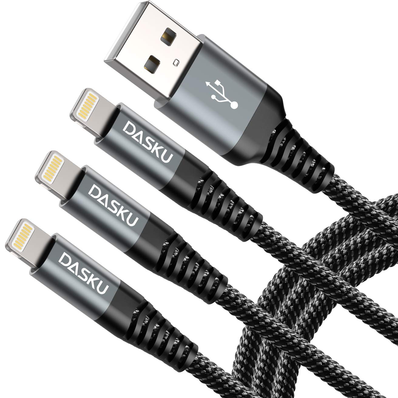 Dasku 3ft 3Pack Lightning Cables - Apple MFi Certified Nylon Braided - Fast Charging for All iPhones!