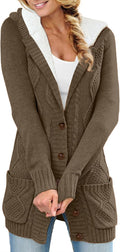 Sidefeel Women's Cardigan Sweaters Hooded Fleece Lined Button Down Fit