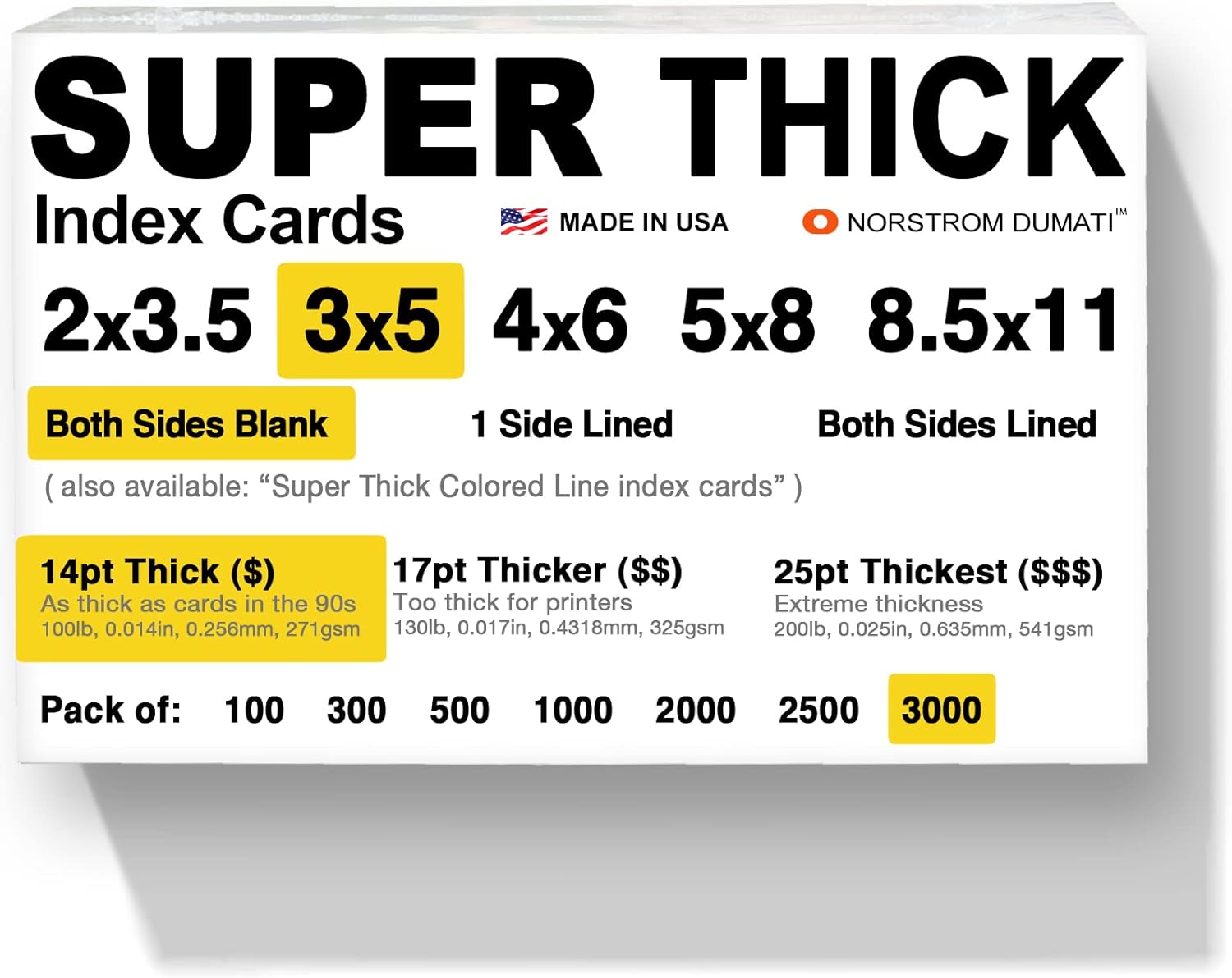 3x5 Super Thick Index Cards - 3000 Blank Unruled Cards