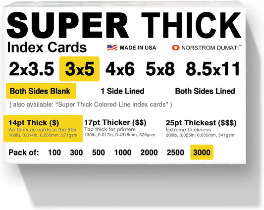 3x5 Super Thick Index Cards - 3000 Blank Unruled Cards