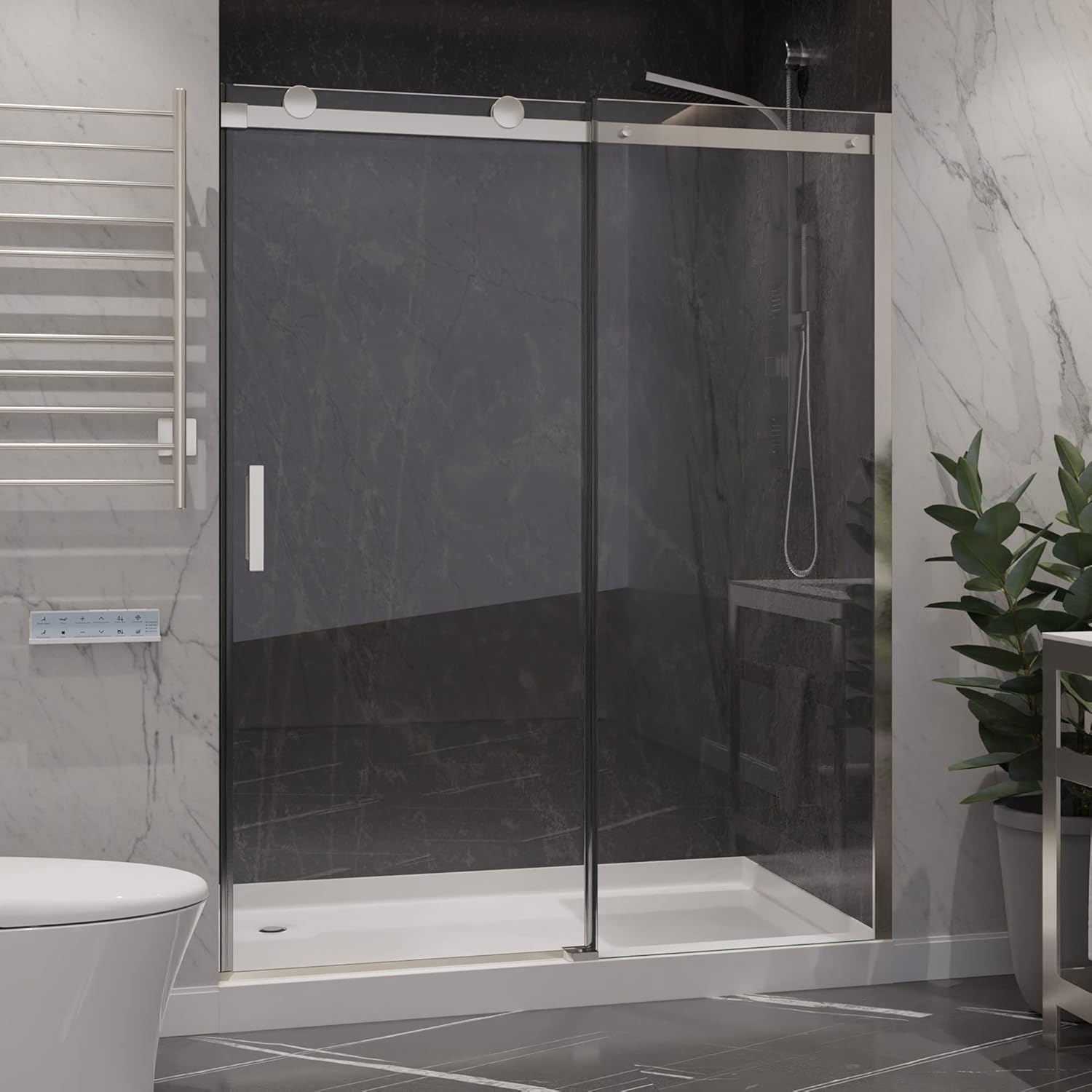Frameless Shower Door with Easy Glide Rollers for Modern Bathrooms
