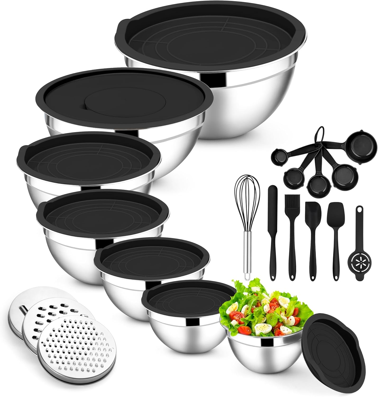 E-far Mixing Bowls Set with Lids, 21PCS Stainless Steel Kitchen Tools