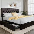 Upholstered King Size Platform Bed Frame with 4 Drawers - Storage