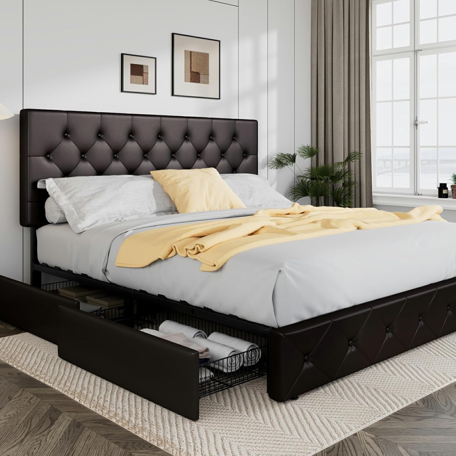Allewie Upholstered King Size Platform Bed Frame with Storage