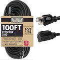 100 Foot Outdoor Extension Cord 16/3 SJTW Black - Heavy Duty Power