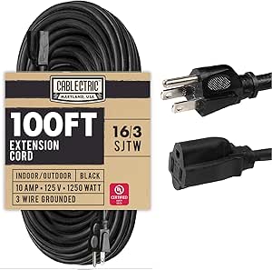 100 Foot Outdoor Extension Cord - Durable 16 Gauge Electrical Cable