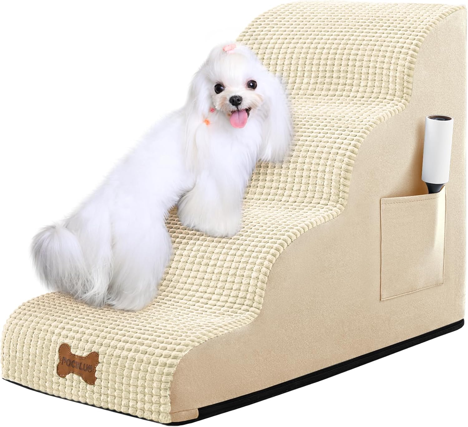 Dog Stairs for Small Dogs, 4-Step High Density Foam Ramp