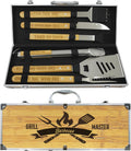 Grill Tool Set Wooden Handles and Aluminum Case - Durable BBQ Kit