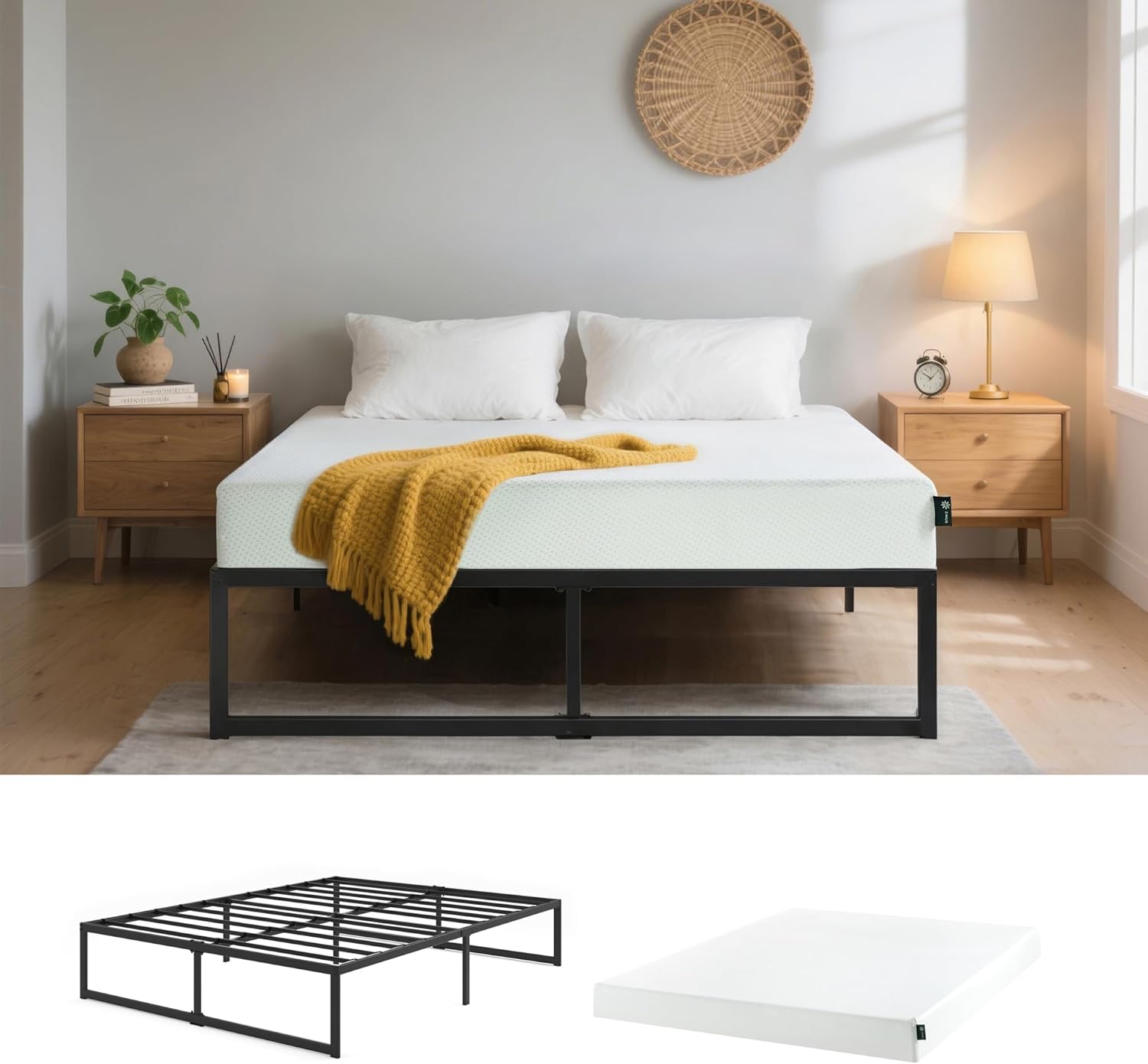 Zinus 6 Inch Green Tea Memory Foam Mattress and Bed Frame Set