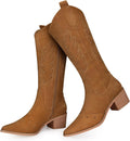 Suede Knee High Cowgirl Boots for Women - Comfortable Low Heel