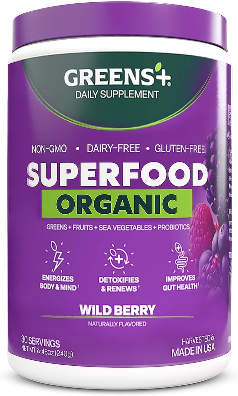 Greens+ Organic Wild Berry Superfood Powder for Vitality Boost
