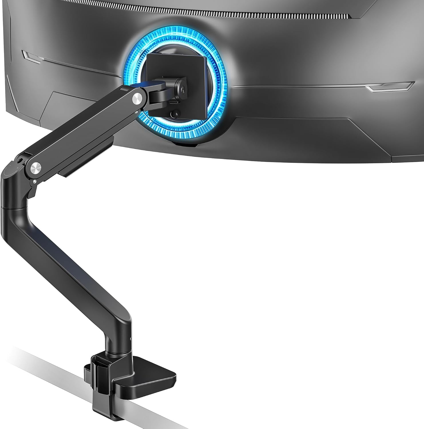 Adjustable Gas Spring Ultrawide Monitor Arm for Heavy Curved Monitors, Holds 44 lbs - ARES WING