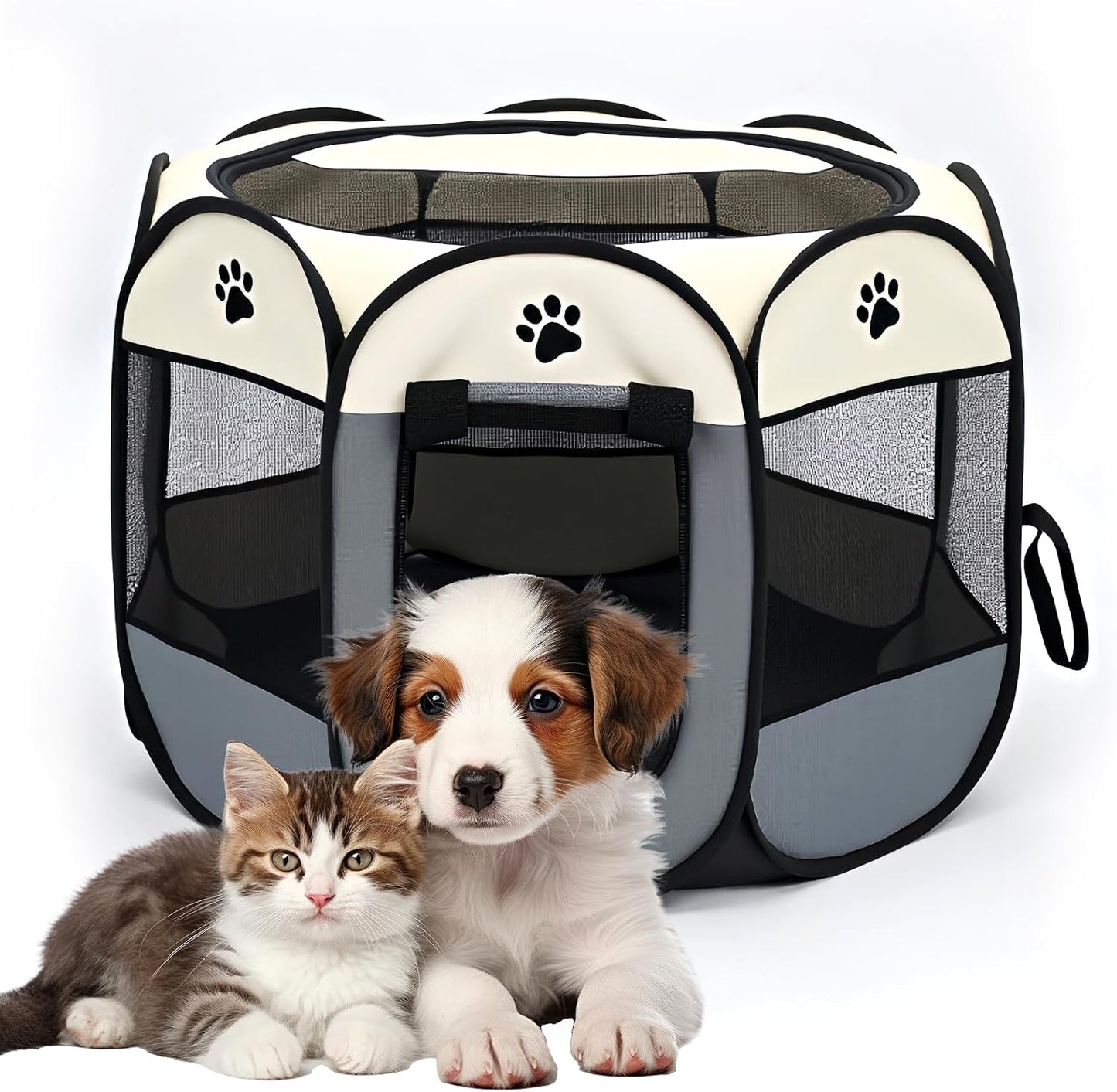 Portable Pet Play Pen for Indoor/Outdoor Security - Grey