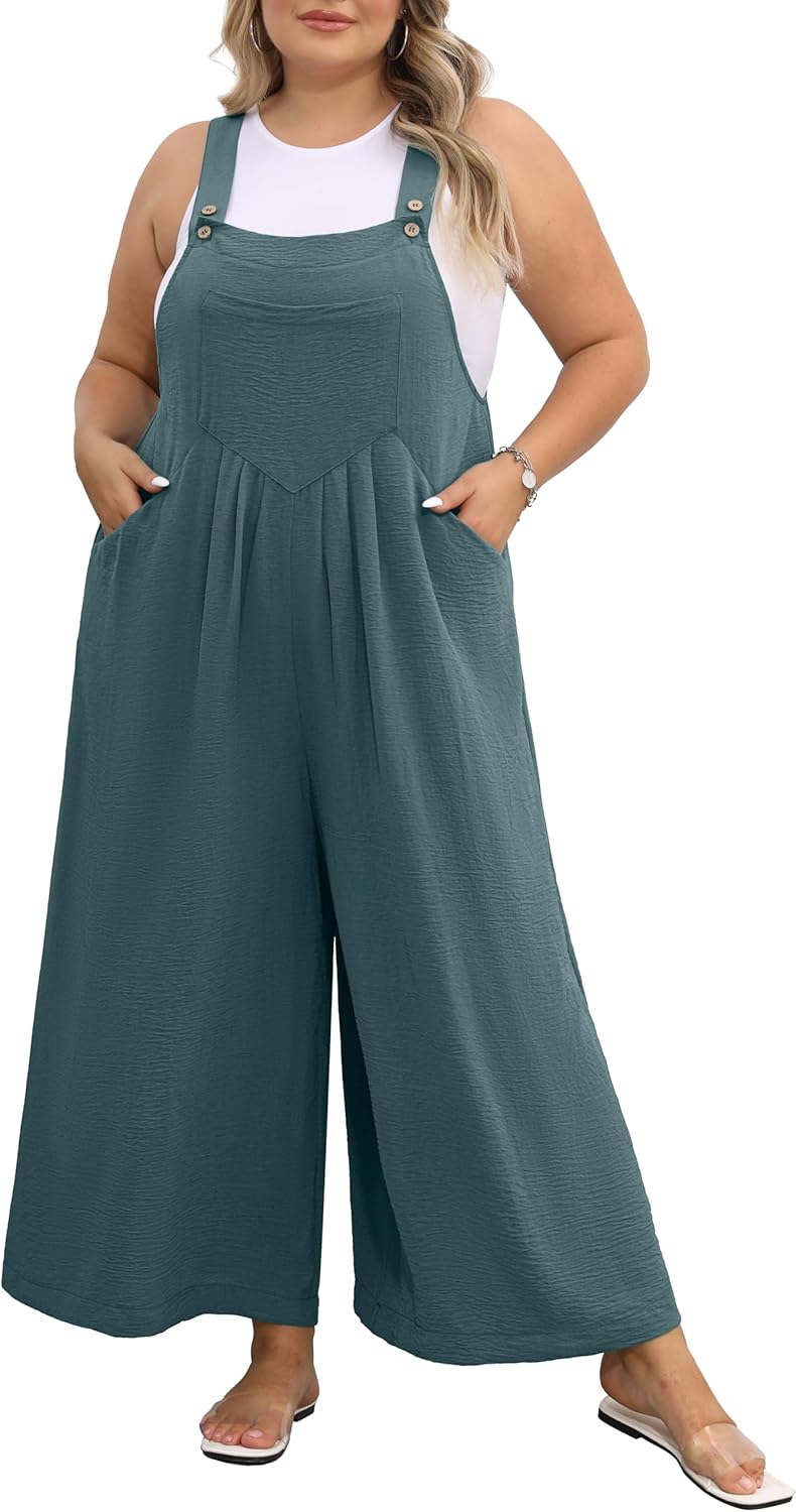 Plus Size Jumpsuit for Women with Adjustable Straps and Pockets