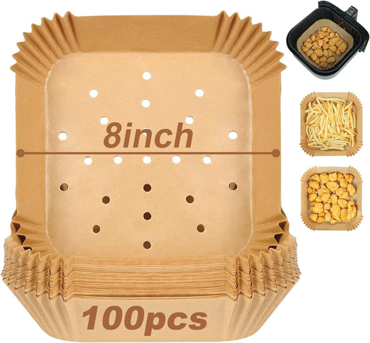 100 Air Fryer Liners, 8 Perforated, Compatible with Various Brands