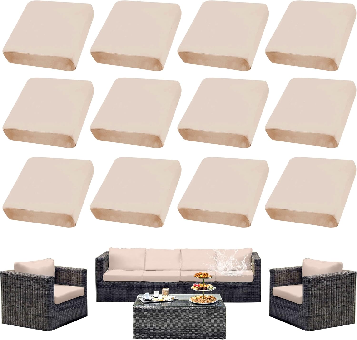12Pcs Waterproof Outdoor Cushion Covers for Patio Furniture
