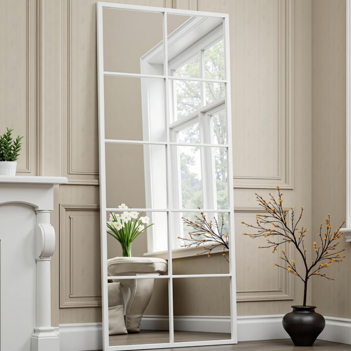 Full Length Mirror 65in Window Pane Design for Wall Decor