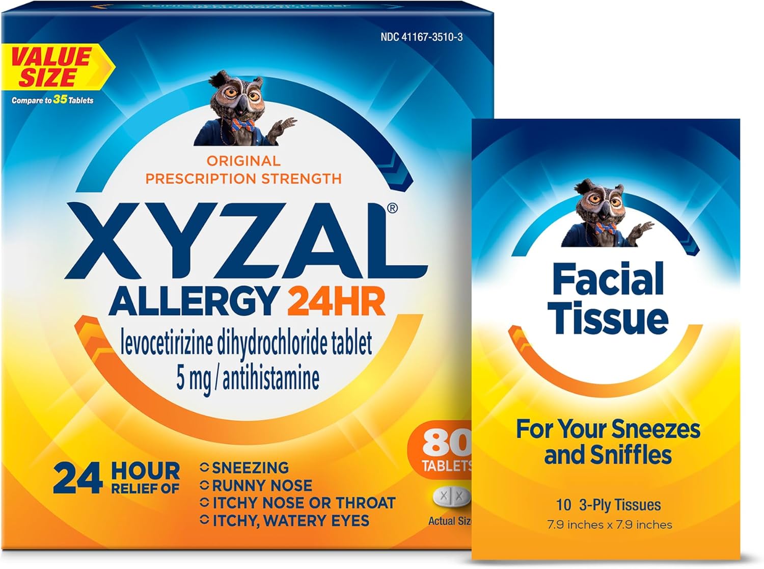 Xyzal 24 Hour Allergy Relief Medicine with Bonus Tissue Pack