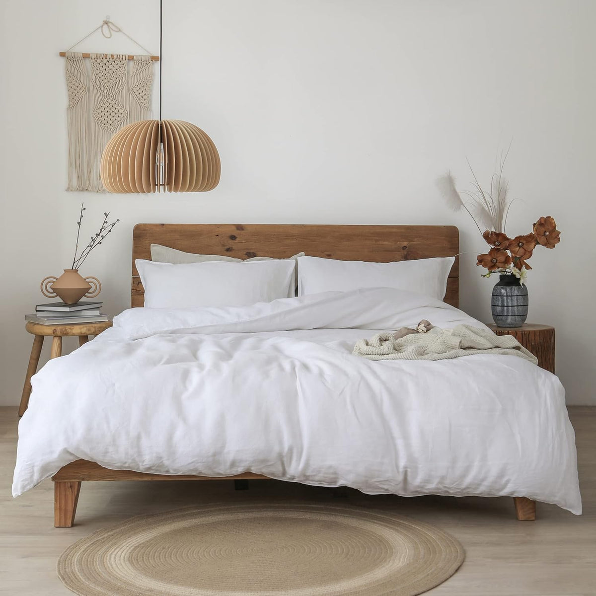 XZ XIFA White Linen Duvet Cover Set for King Size Bedding