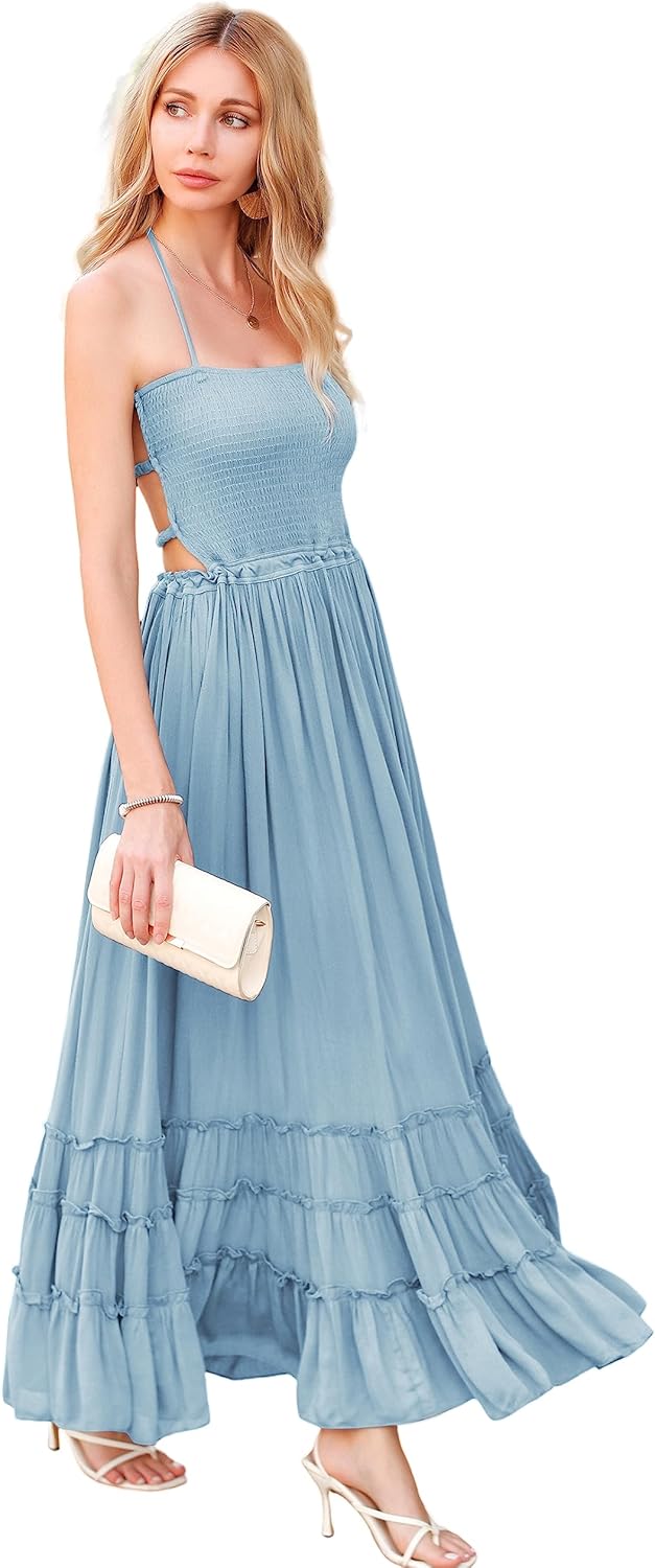 R.Vivimos Womens Summer Boho Backless Long Dresses for Fun