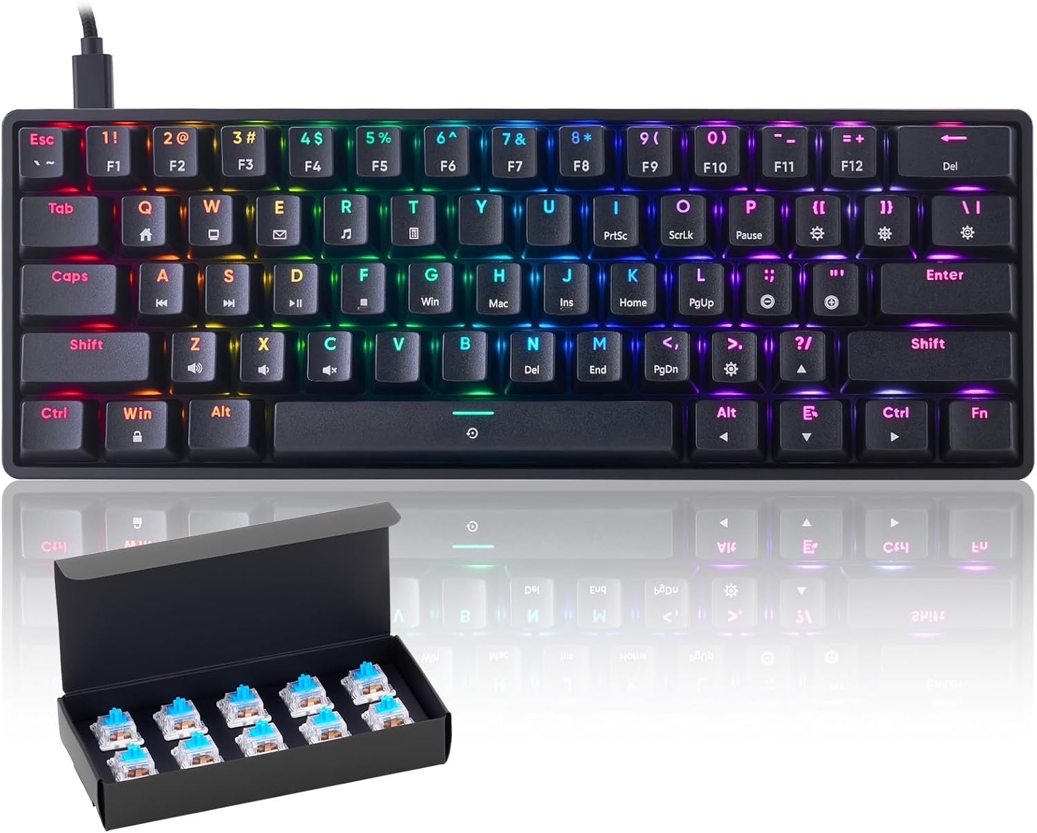 Mechanical 60% Gaming RGB Keyboard with Custom Backlight Features