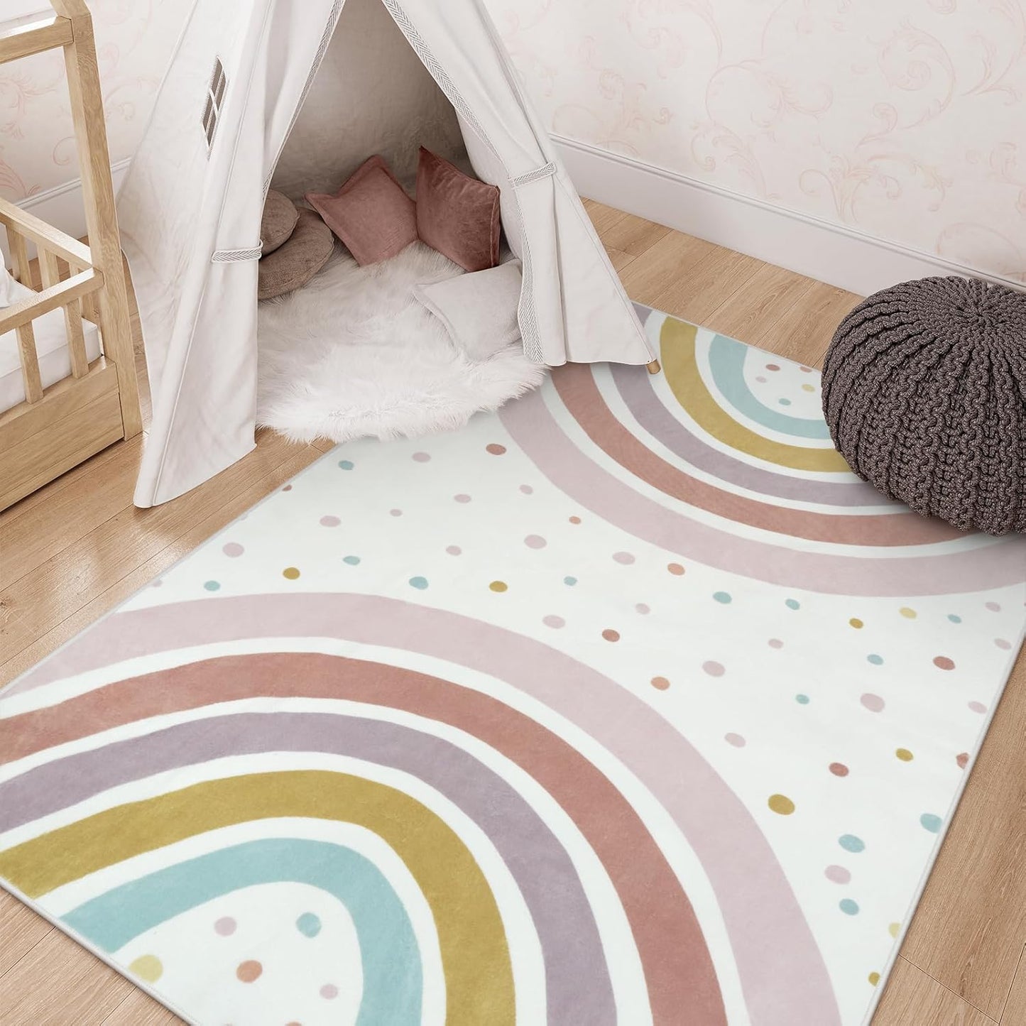 STARUIA Washable Rainbow Rug for Kids Room and Playroom