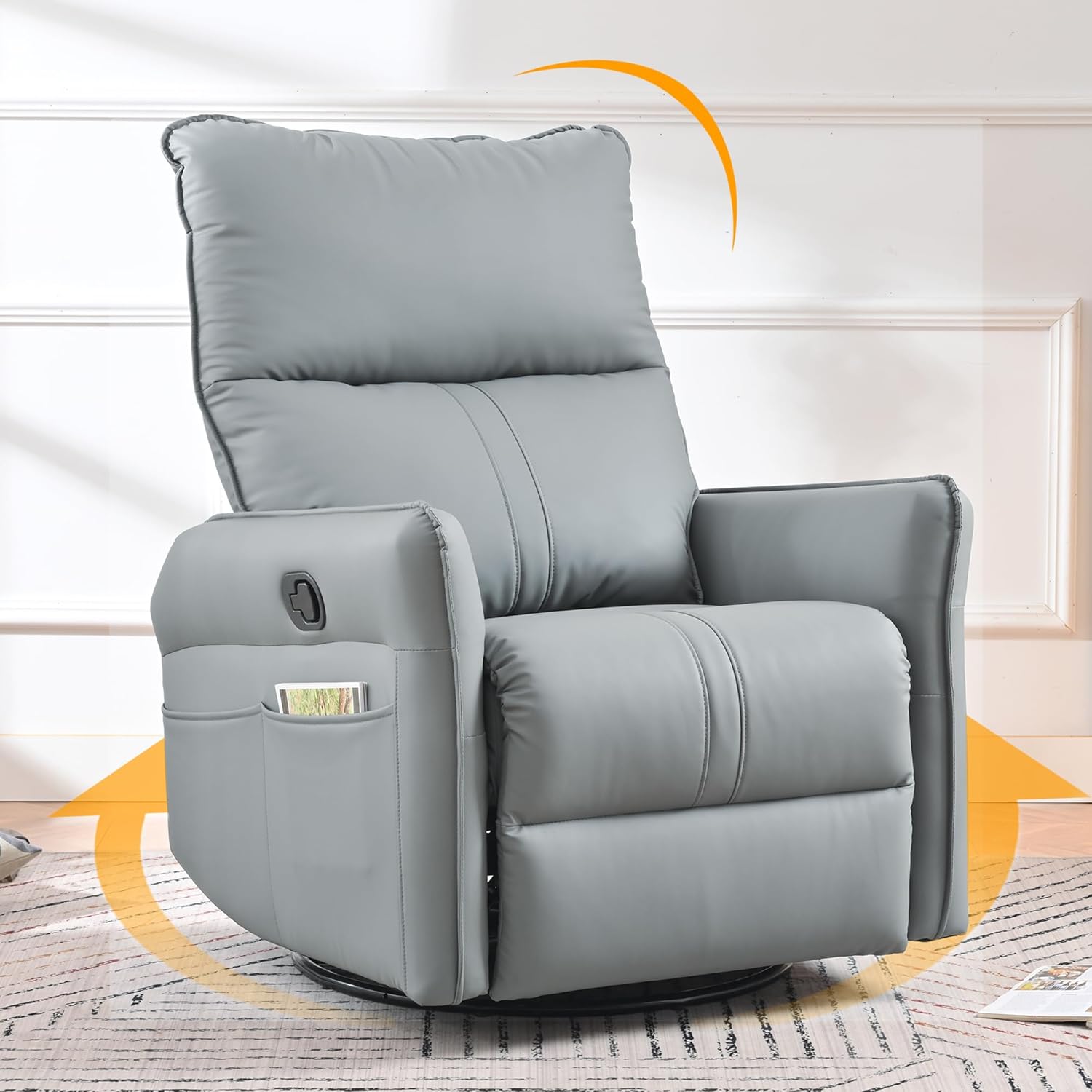 Compact Swivel Recliner in Blue-Grey