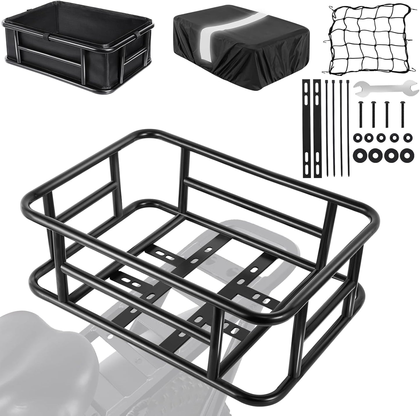 Large Rear Bike Basket with Waterproof Cover for Easy Transport
