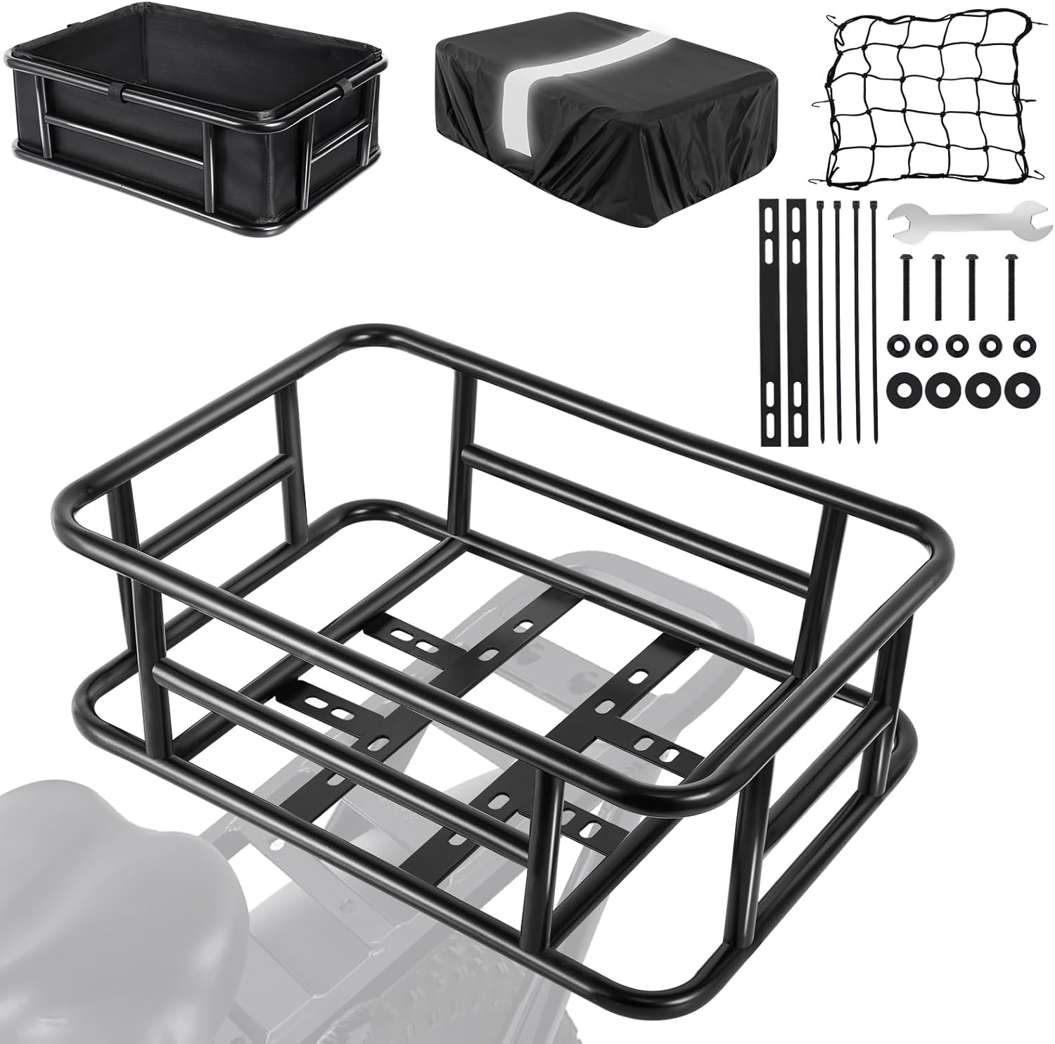 Large Rear Bike Basket with Waterproof Cover for Easy Transport