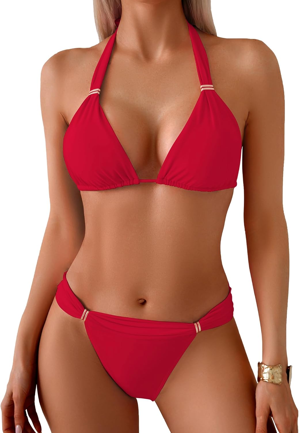 TASHEHE Women's Triangle Ruched Bikini Set for Summer Fun