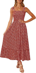 Boho Floral Tie Strap Smocked Maxi Dress - Flowy Summer Style