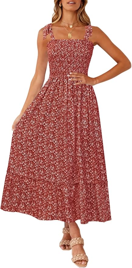 ZESICA Women's Boho Summer Floral Print Maxi Dress for Style