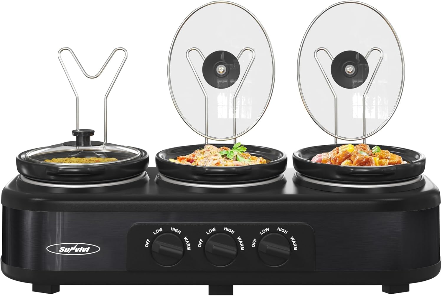 Triple Slow Cooker Buffet Server & Warmer with 3 Pots