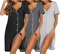 Nightgowns for Women 3 Pack Button Down Sleep Shirts - Soft Nursing
