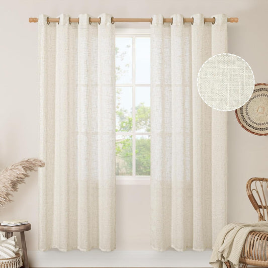 LAMIT Natural Linen Curtains for Living Room - 2 Panels Set