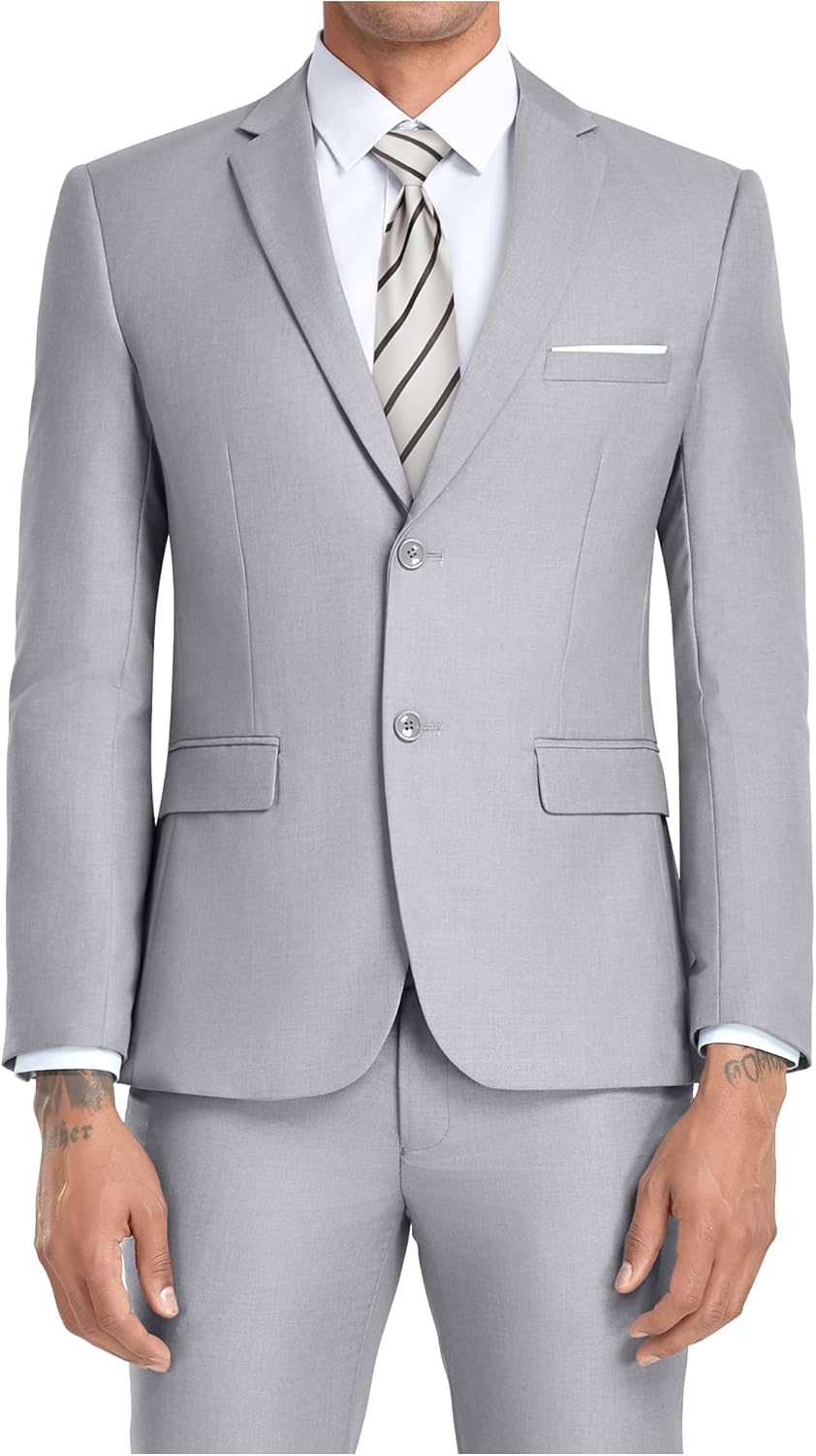 JPF Men's 2 Piece Slim Fit Suit Set with Tie for Any Occasion