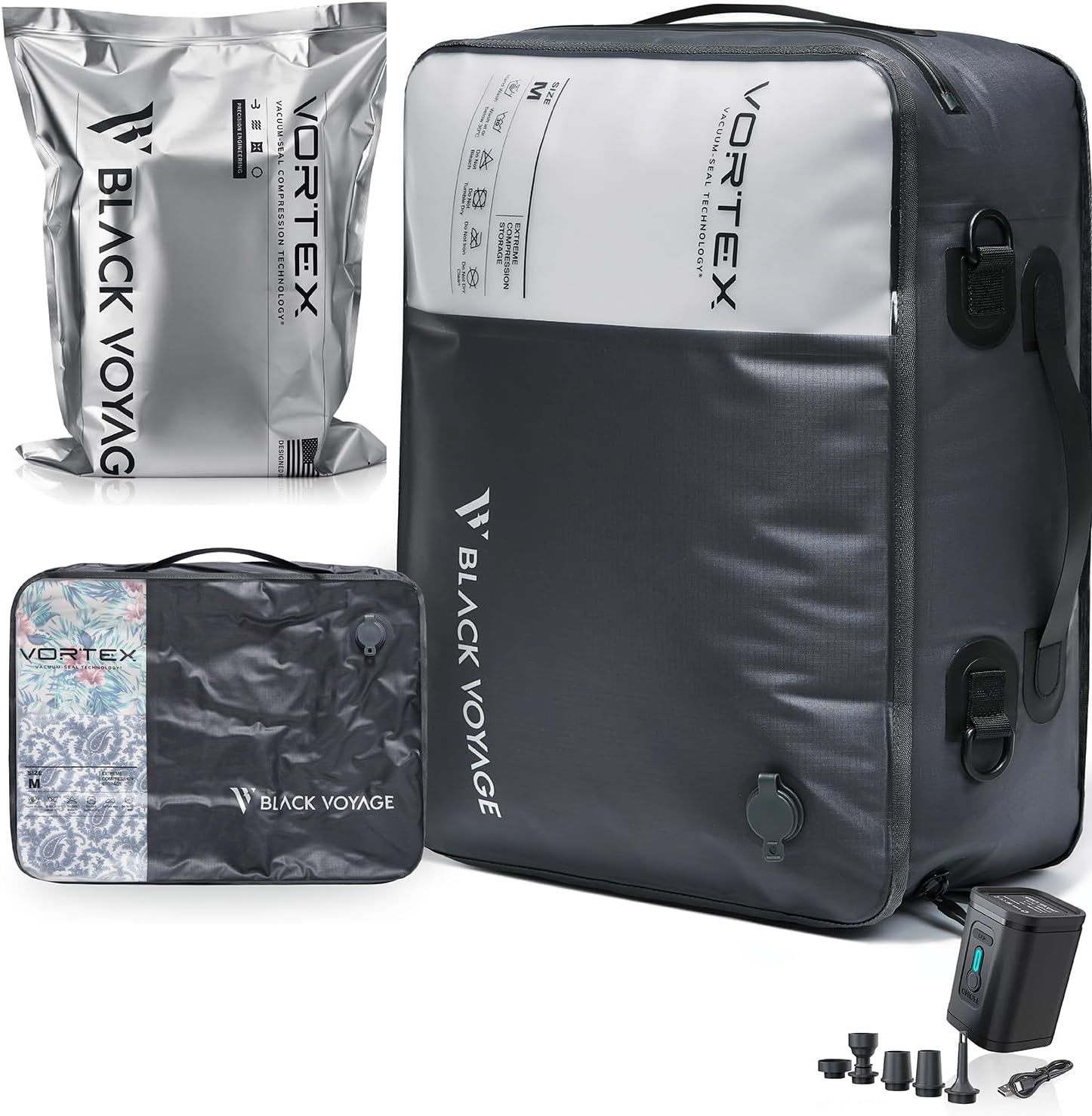 Black Voyage Reusable Vacuum Compression Travel Bag for Packing