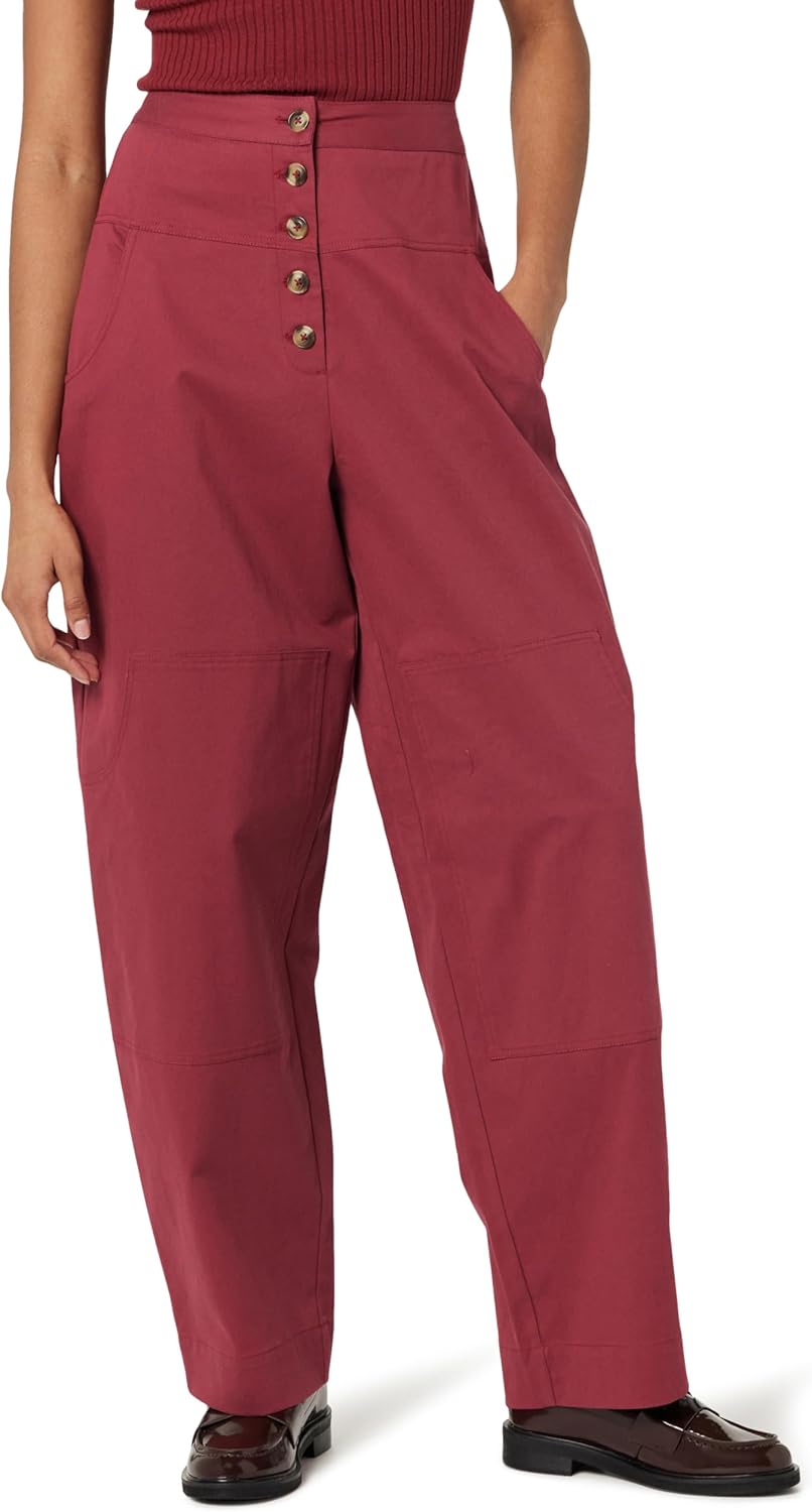 The Drop Women's Tibetan Red High-Waist Barrel Leg Pants Review