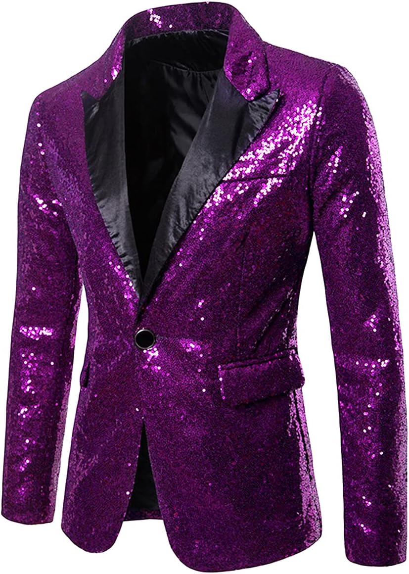 Cloudstyle Mens One Button Sequin Dress Suit Jacket for Parties