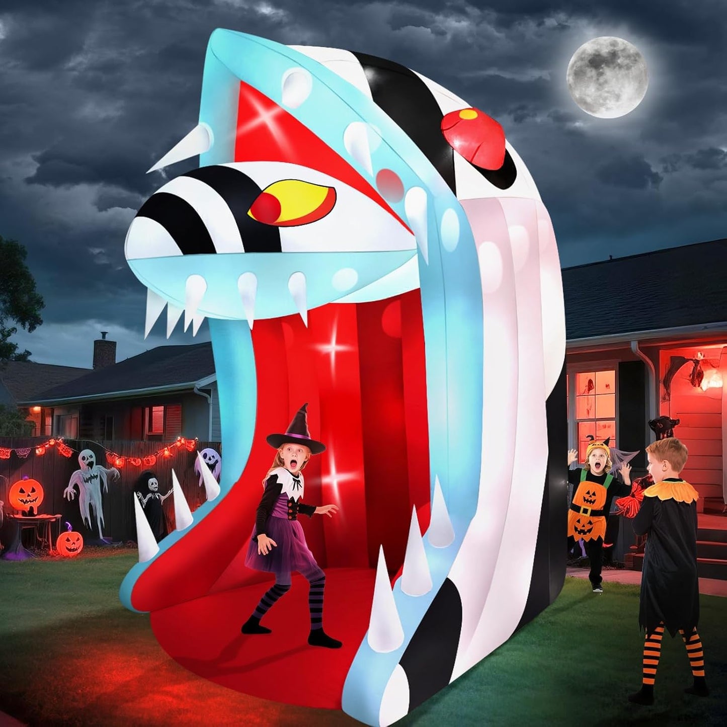 10FT Halloween Inflatable Snake Head with LED Light for Yard