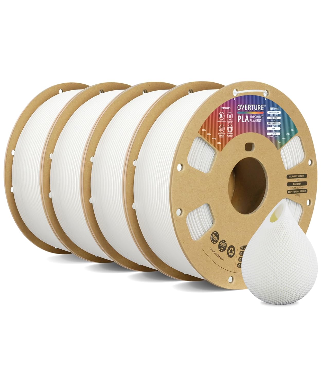 OVERTURE 4KG Bundle PLA Filament 1.75mm for 3D Printing
