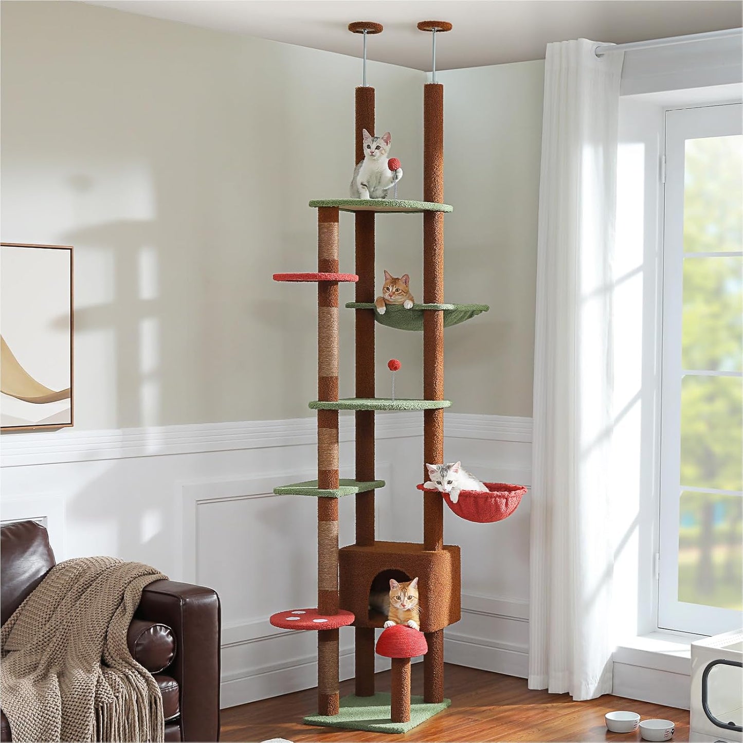 PETEPELA Floor to Ceiling Cat Tree with Mushroom Design for Cats