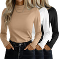 Ficerd 3 Pack Women's Mock Turtleneck Shirts - Slim, Layering Basics