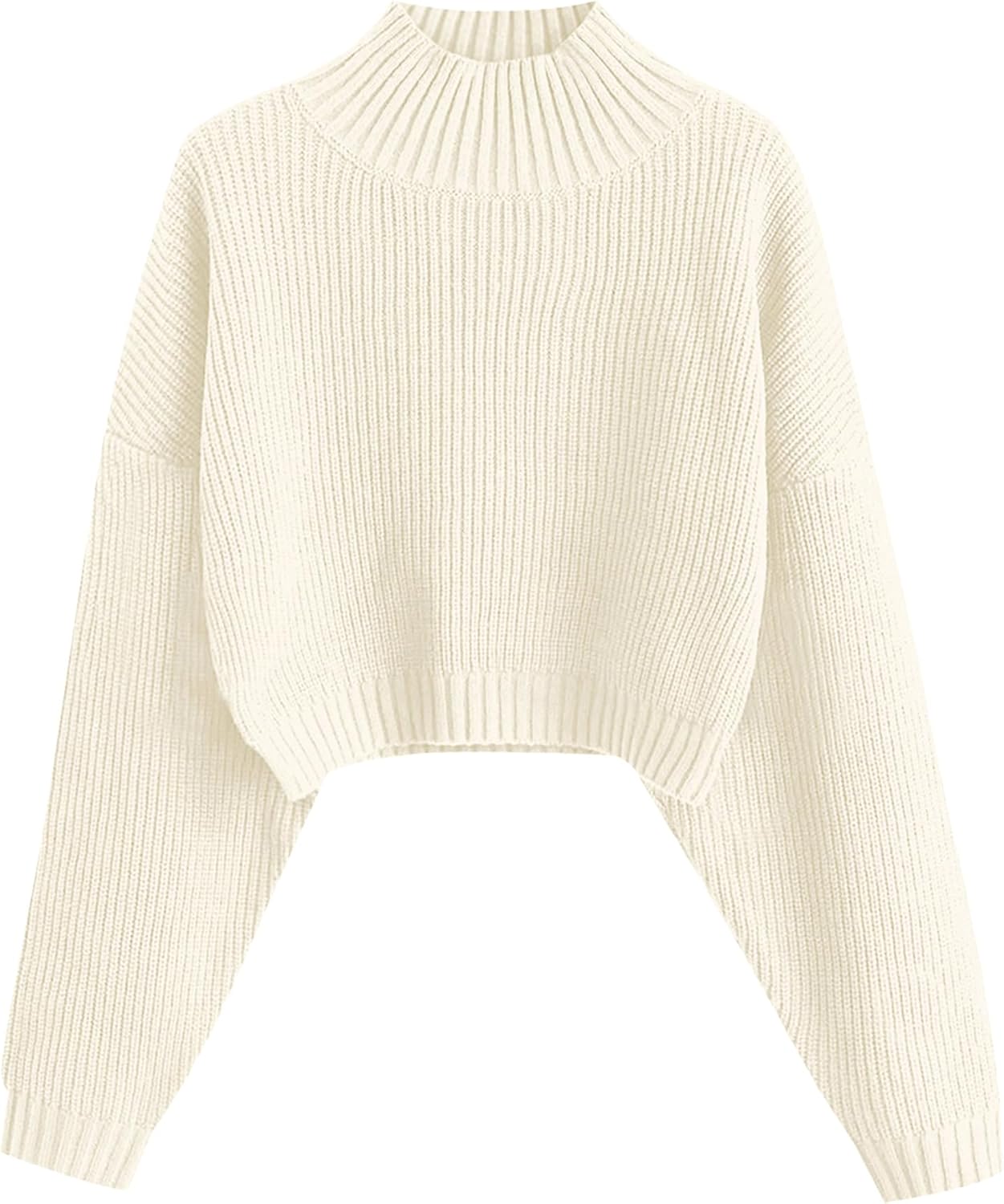 Cropped Turtleneck Sweater for Women - Stylish Lantern Sleeve Knit