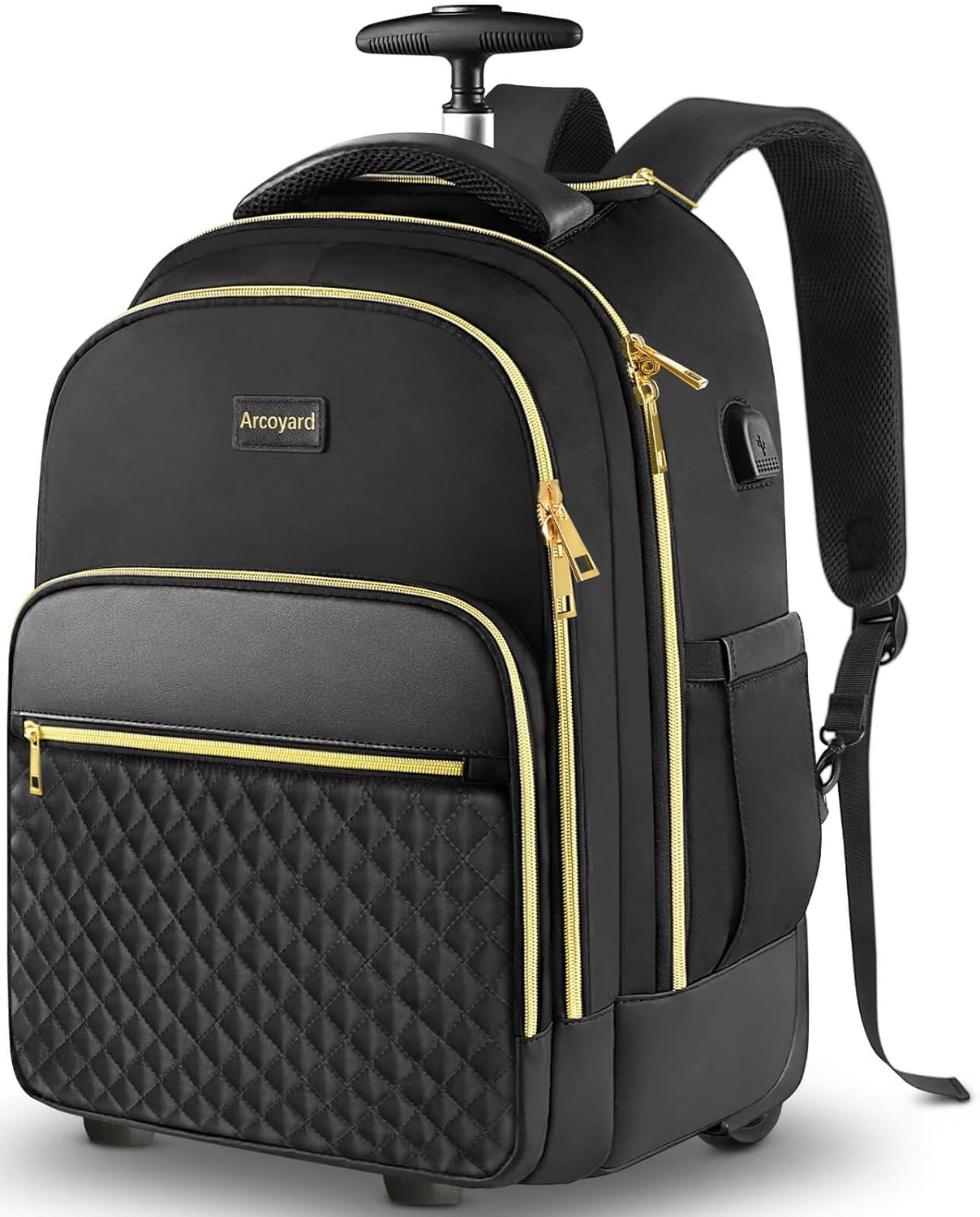 Rolling Backpack for Women with USB Charging Port and Wheels
