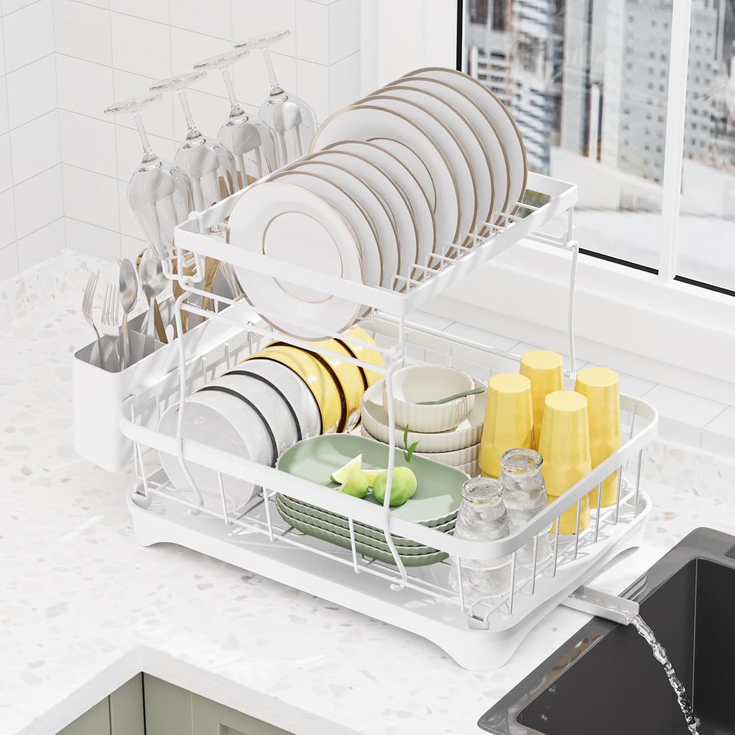 LIYI Large Dish Drying Rack for Kitchen Counter, 2-Tier Organizer