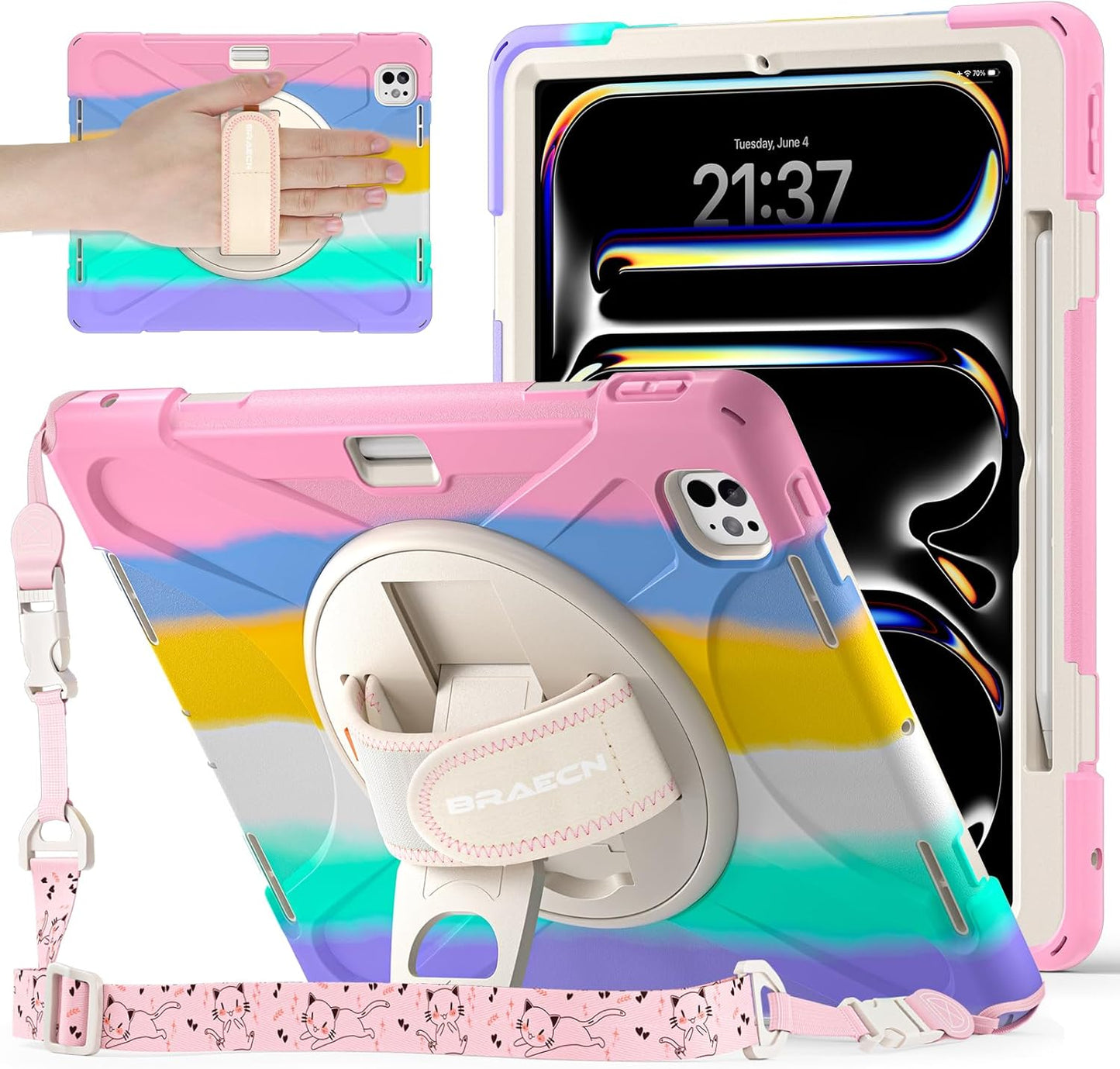 Shockproof Protective iPad Pro 13 Case with 360 Rotating Strap